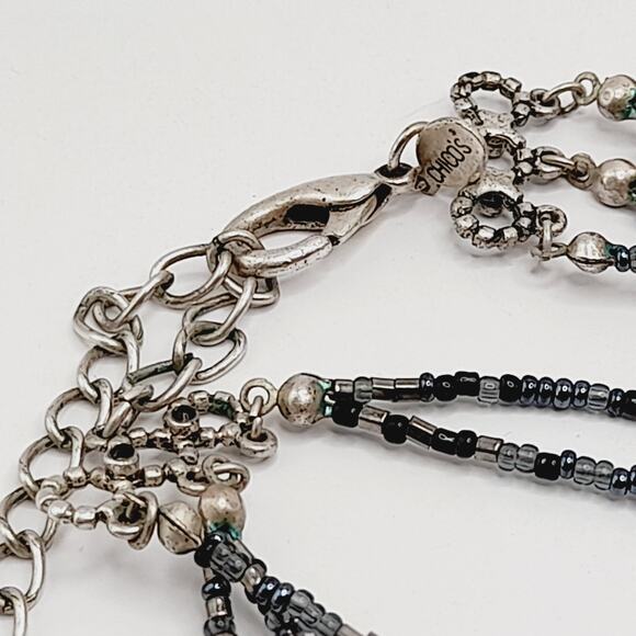 Chico’s Five Strand Beaded Necklace Blue Black Silver 20” Layered Sparkle - Picture 8 of 10